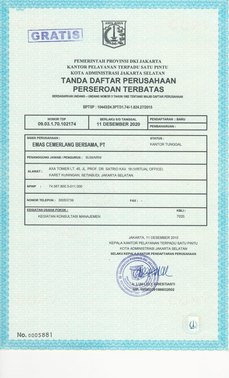 Registration certificate PT ECB